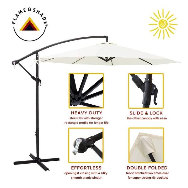 10 ft Cantilever Offset Outdoor Patio Umbrella with Cross Base Stand