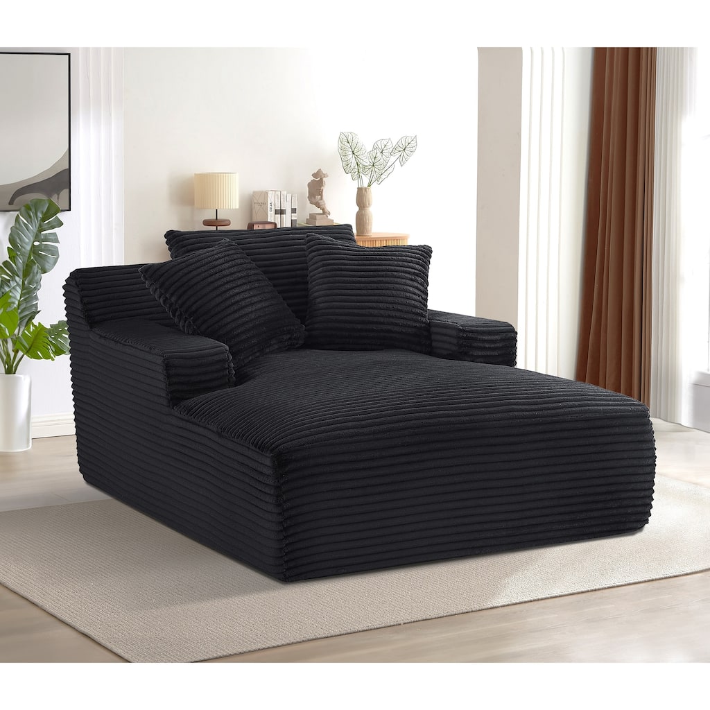Oversized Chaise Lounge Chair in Corduroy, Black, No Assembly
