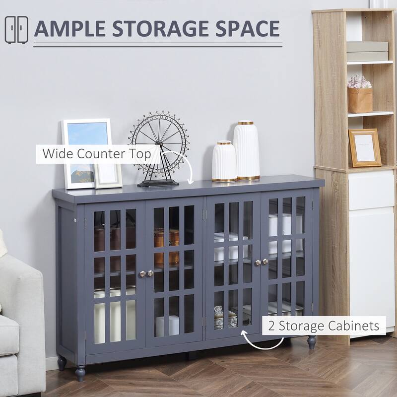 Buffet Cabinet with 4 Tempered Glass Doors,Stripe Pattern and Adjustable Storage Shelf