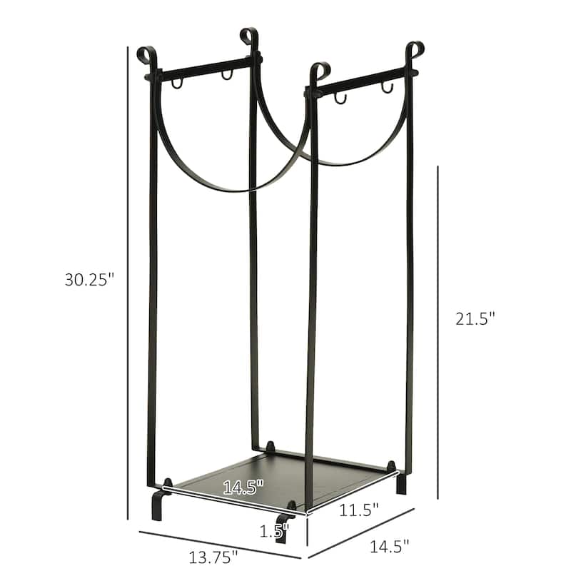 Outsunny 15" 2-Tier Firewood Log Rack with Tools, Fireplace Wood Storage Holder with Shovel, Broom, Poker, Tongs and Hooks