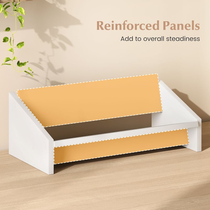 Gymax 2PCS-Wooden Tilting Bookcase Space-Saving Desktop Shelf for