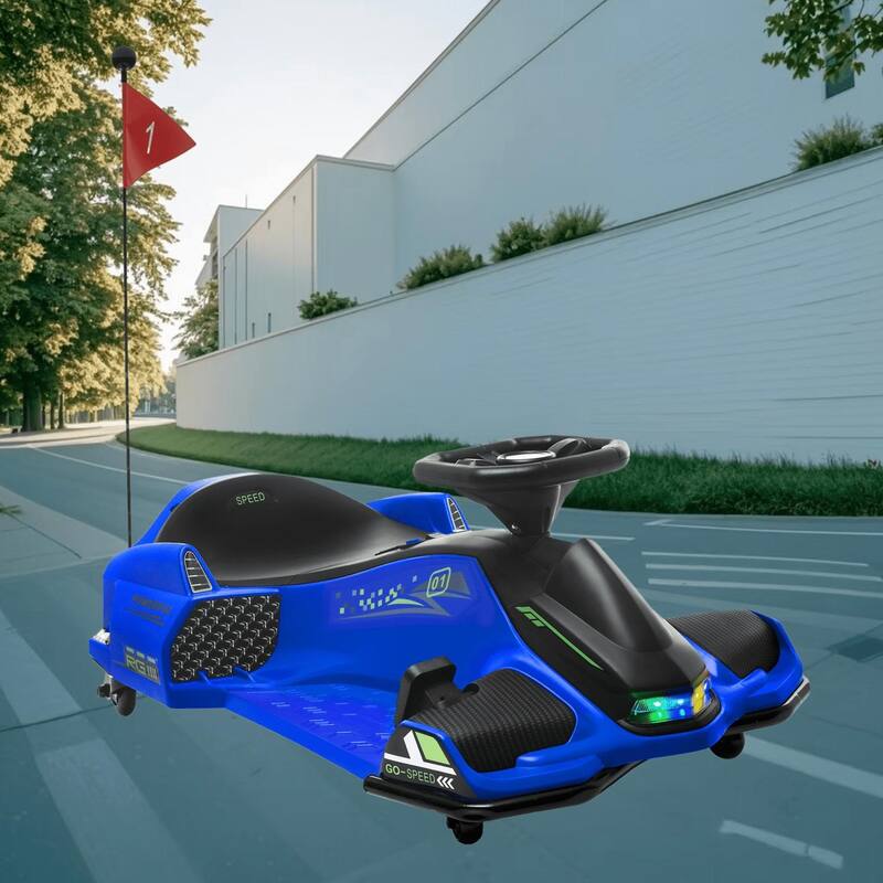 Electric Drifting Car, Battery Powered Ride On Go-Kart for Kids, 12V, 5 MPH, Adjustable Speed, Music, and Lights, for Ages 8-12 - Blue