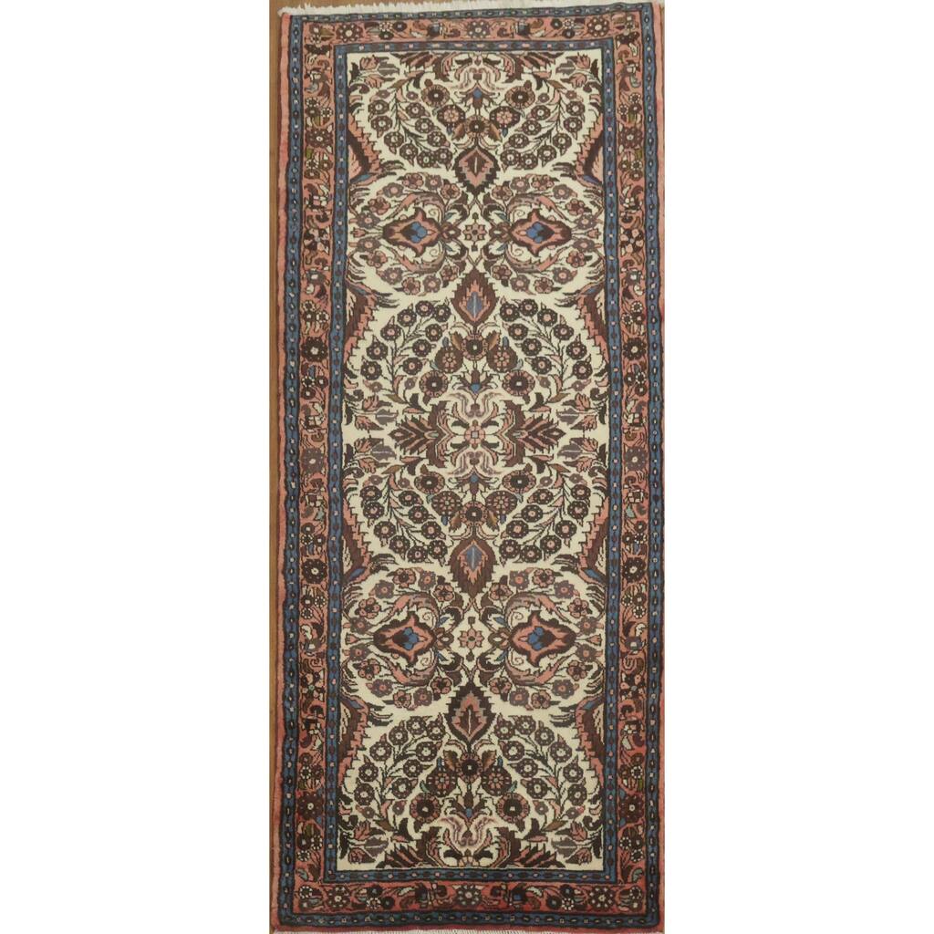 Hand Knotted Oriental 100% Wool Carpet Traditional Tribal Beige & Ivories Hamedan Runner Rug - 6' 8'' X 2' 10''
