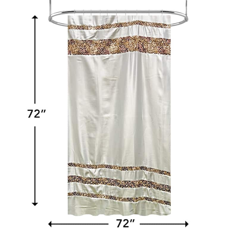 Spa Tile White Soft Fabric Shower Curtain with Multicolor Embroidered Tile Bands