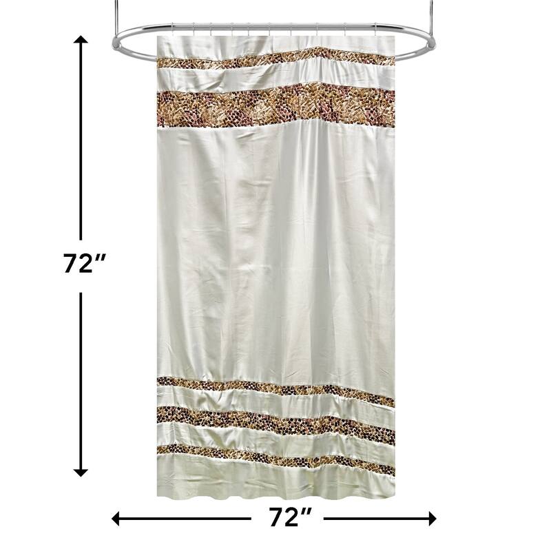Spa Tile White Soft Fabric Shower Curtain with Multicolor Embroidered Tile Bands