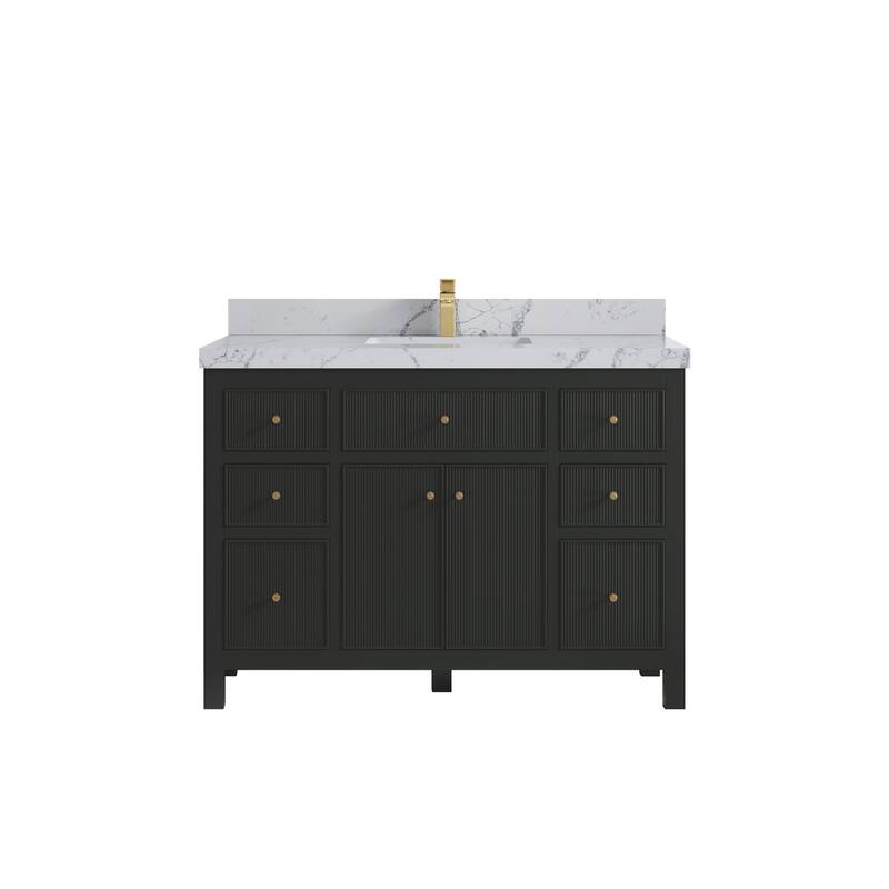 Willow Collections 48 in W x 22 in D Sonoma Free Standing Reeded Single Sink Bathroom Vanity with Countertop - 2" Venatino - Black Top