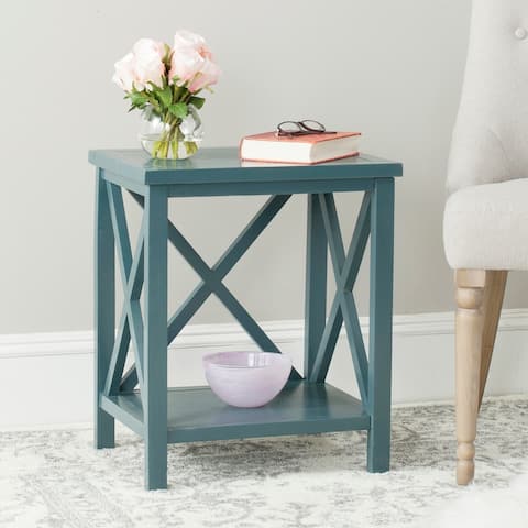 SAFAVIEH Candence Teal Cross Back End Table - 18.1" x 13.4" x 21.5"