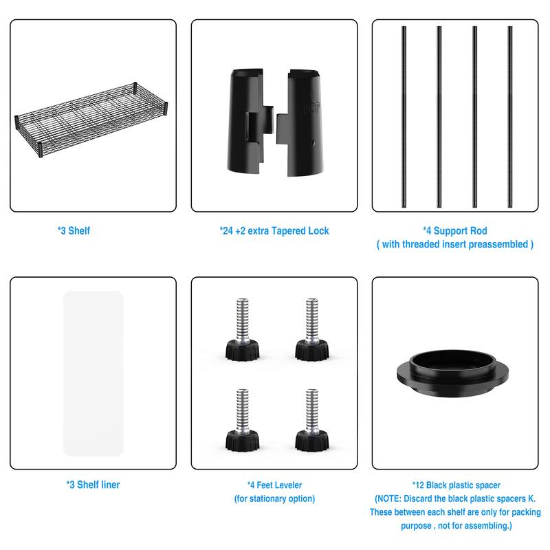 High-Duty Adjustable 3 Tier Wire Shelving Unit with Nonslip Leveling Feet
