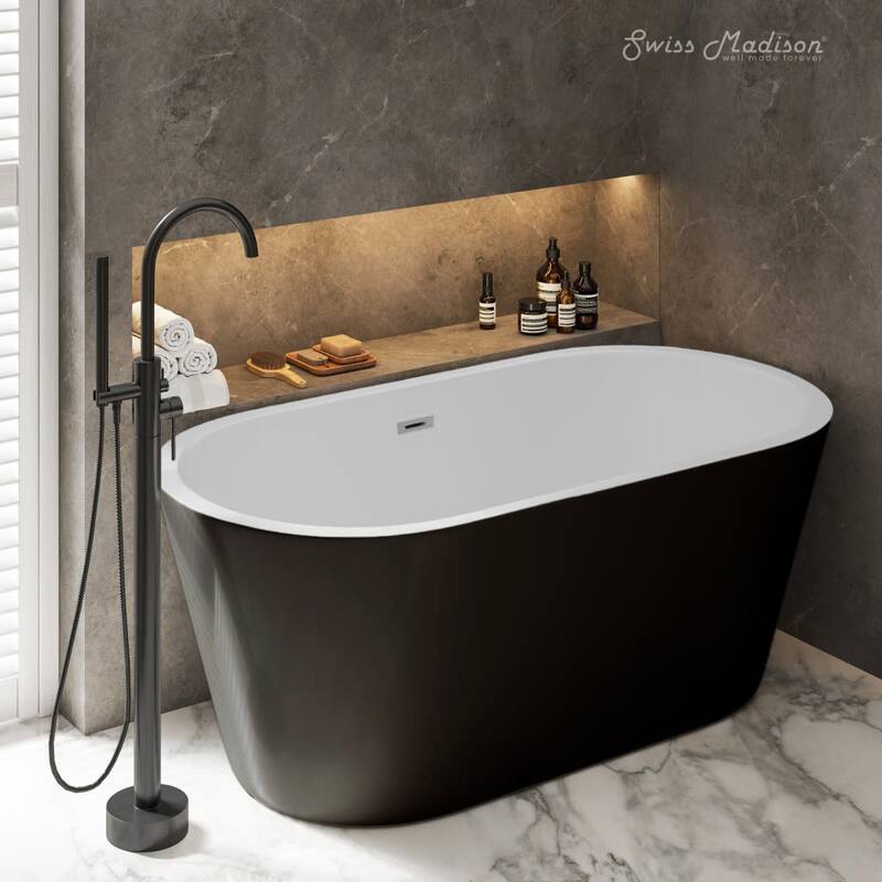 Swiss Madison SM-FB590 Claire 60" Free Standing Acrylic Soaking Tub - Matte Black / Matte White