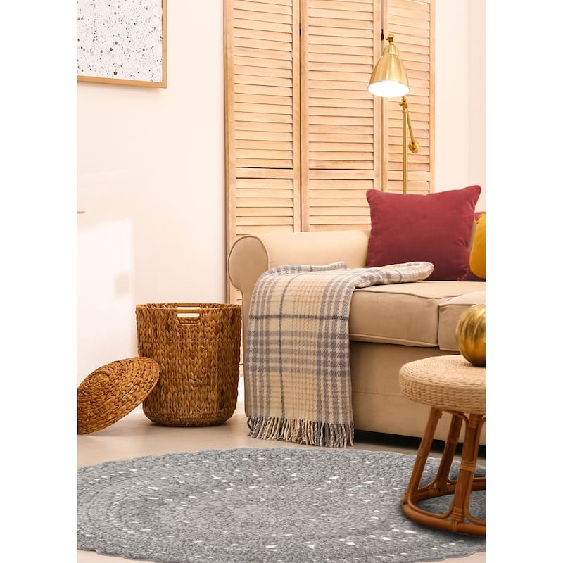 ECARPETGALLERY Braid weave Sienna Grey Wool Rug - 3'4 x 3'4