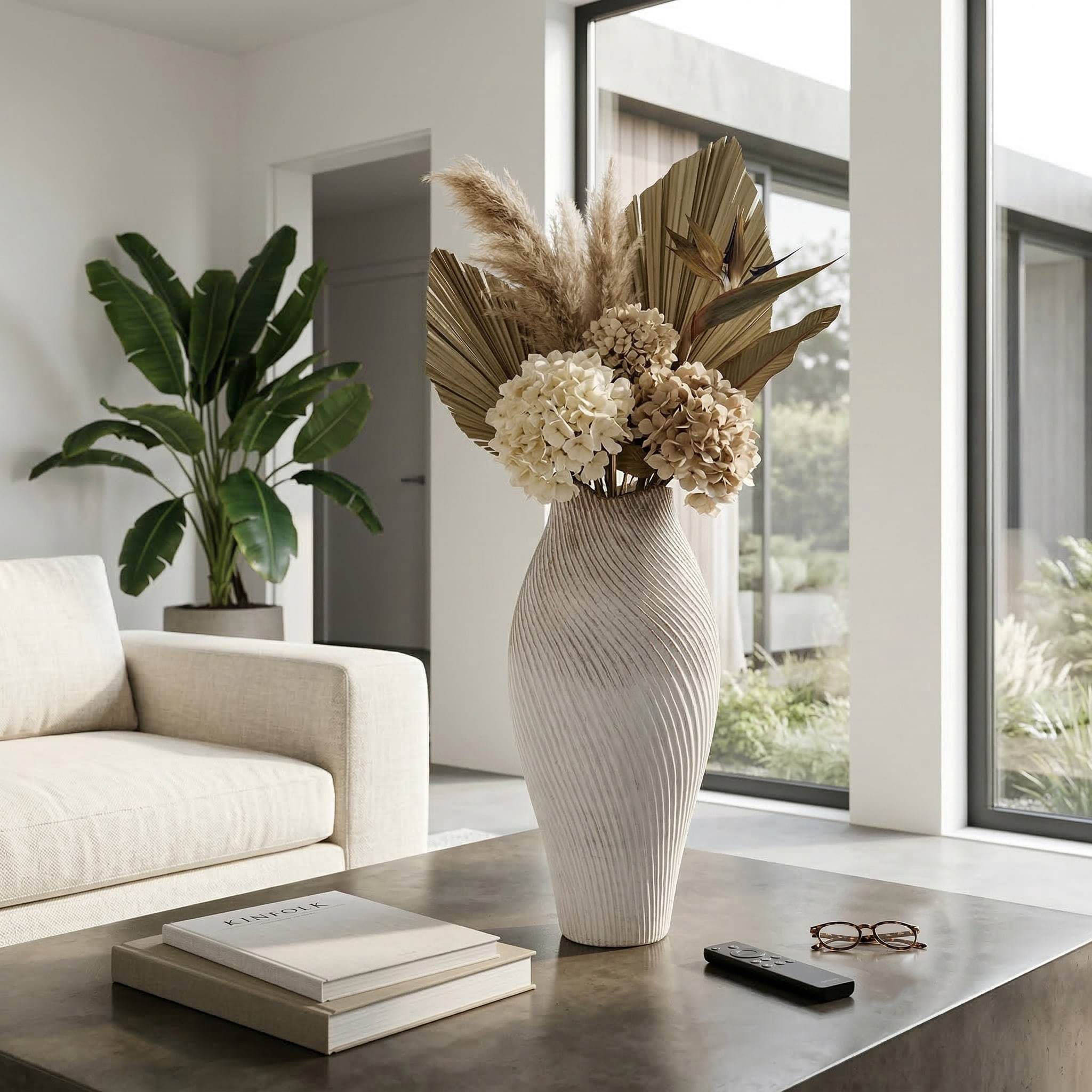 Textured Terracotta Floor Vase for Living Room Tabletop Display
