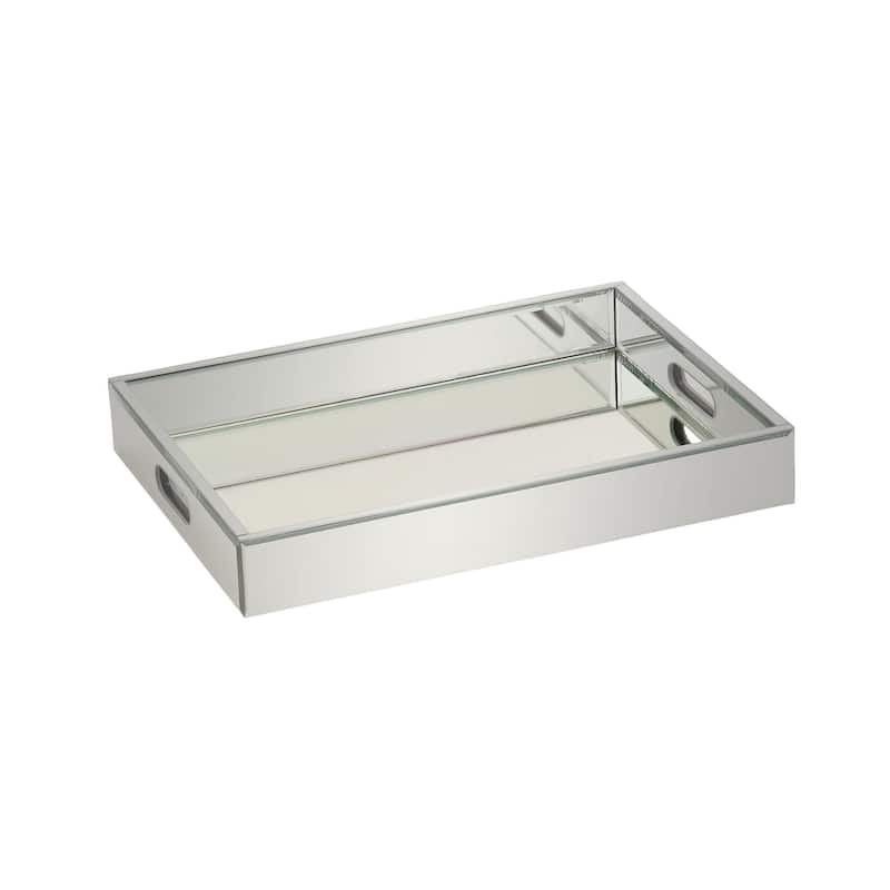 Wooden Mirrored Living Room Decor Tray - Silver - Roche River Decor - Silver -  18"W, 3"H
