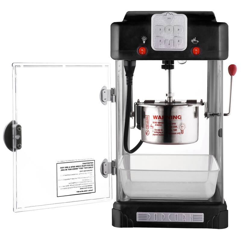 Pop Pup Countertop Popcorn Machine – 2.5oz Kettle with Measuring Spoon, Scoop, and 25 Serving Bags (Black)