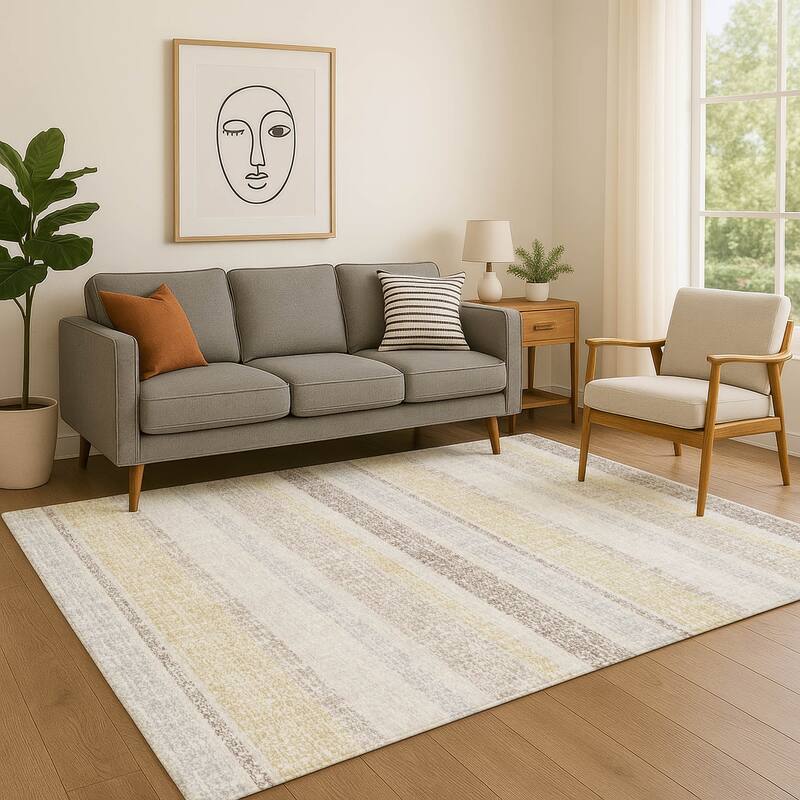 Premium Washable Super Soft Vintage Stripe Mayfield Rug - Ivory - 10' x 14'