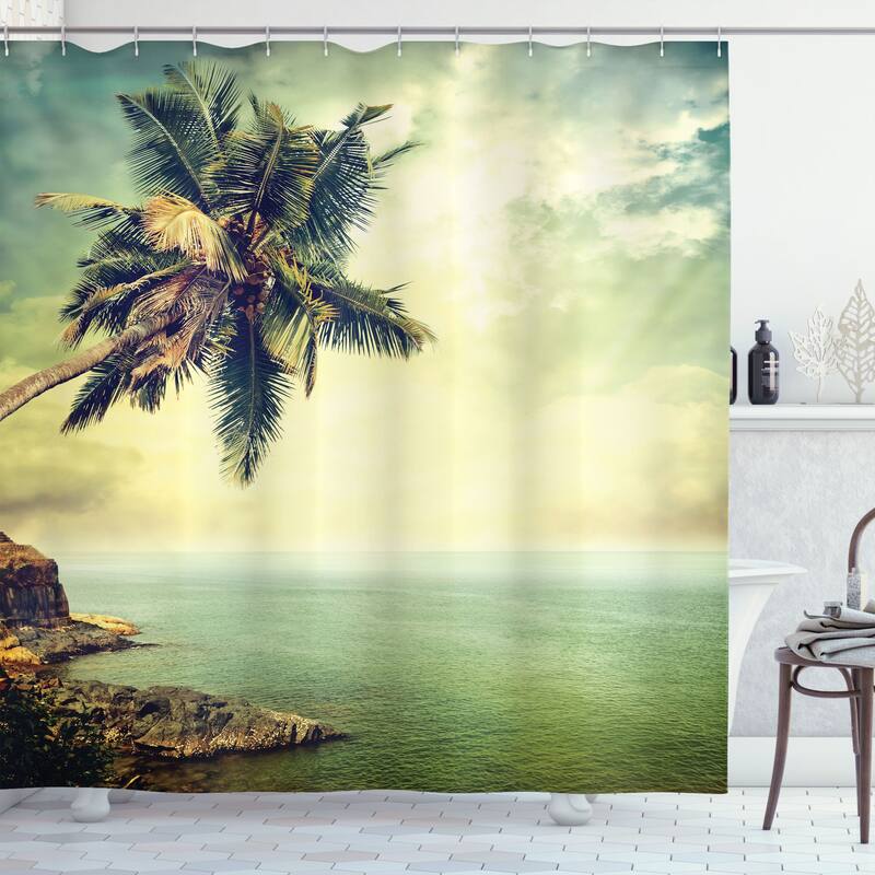 Ambesonne Hawaiian Shower Curtain, Cloth Fabric Bathroom Decor Set with