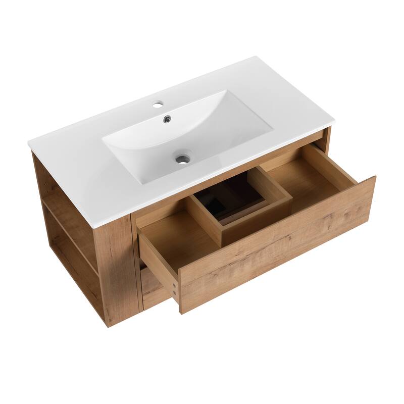 Bathroom Vanity With Sink In 30/36 Inch, Floating Bathroom Vanity With Soft Close Drawers and adjustable shelves