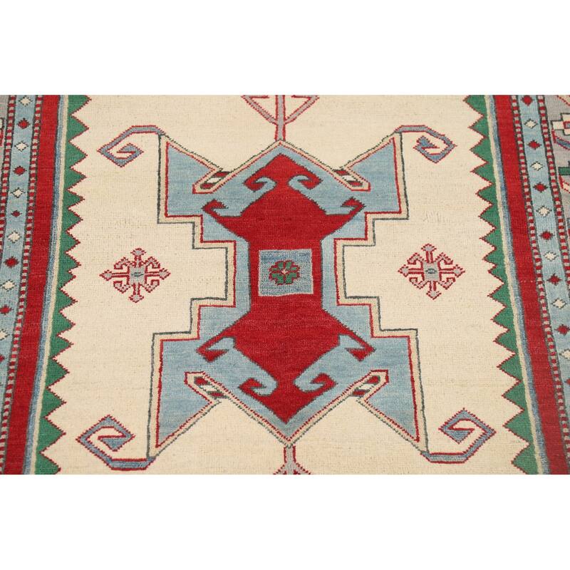 Ivory Kazak Oriental Accent Rug Hand-Knotted Tribal Wool Carpet - 3'11" x 5'7"