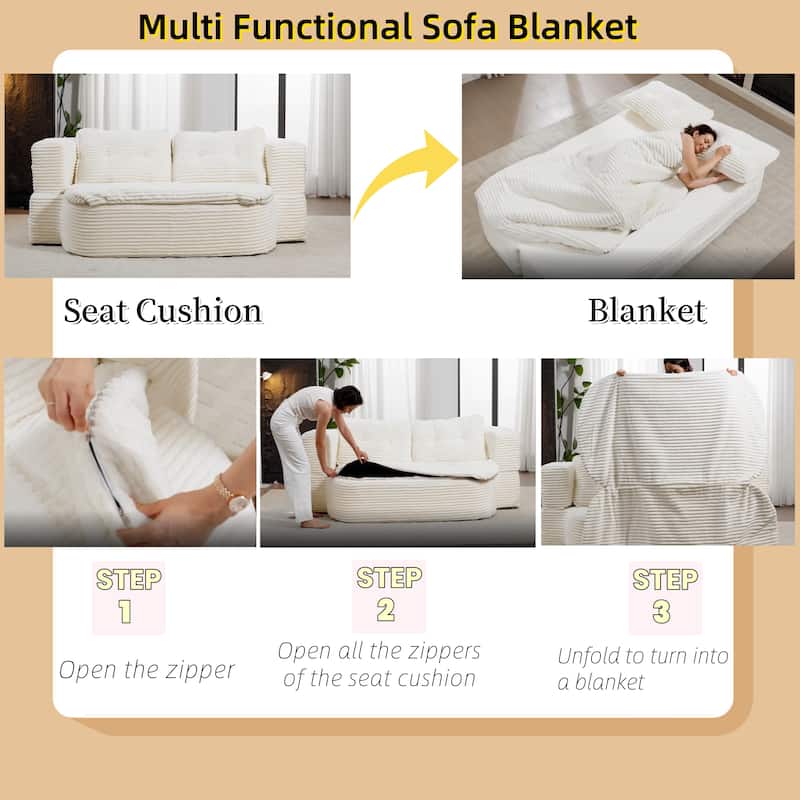 78.7" Modern Convertible Corduroy Sofa Bed with 2 Pillows, Floor Deep Seat Sleeper Couch, Foldable 2-in-1 Sofa for Living Room