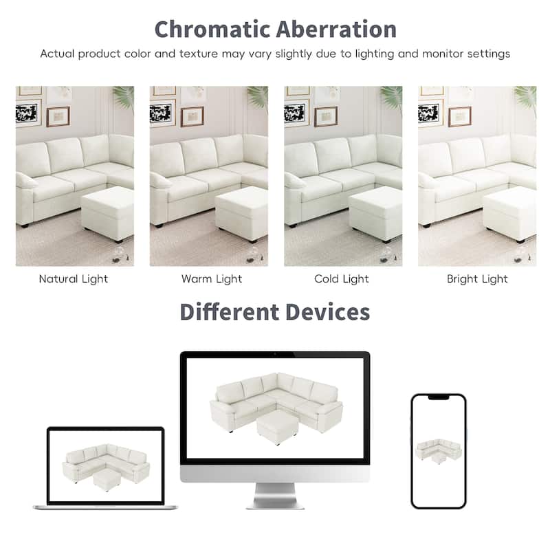 Modern Velvet L Shaped Sectional Sofa Set with Ottoman and Armrest Pillow