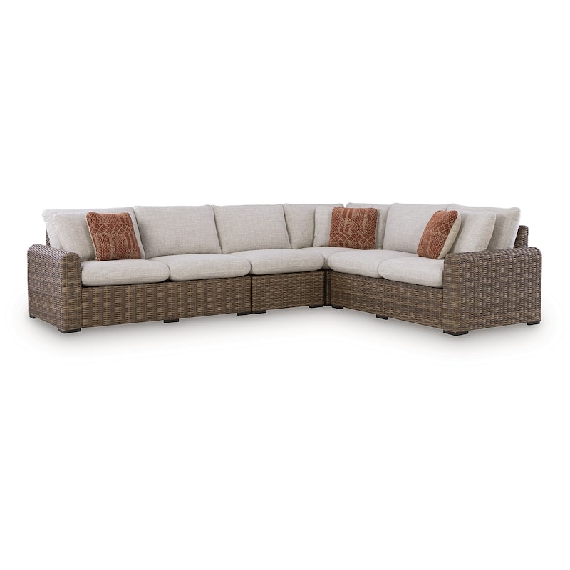 Signature Design by Ashley Angel Island Brown/Beige 4-Piece Outdoor Sectional - 127"W x 98"D x 31"H