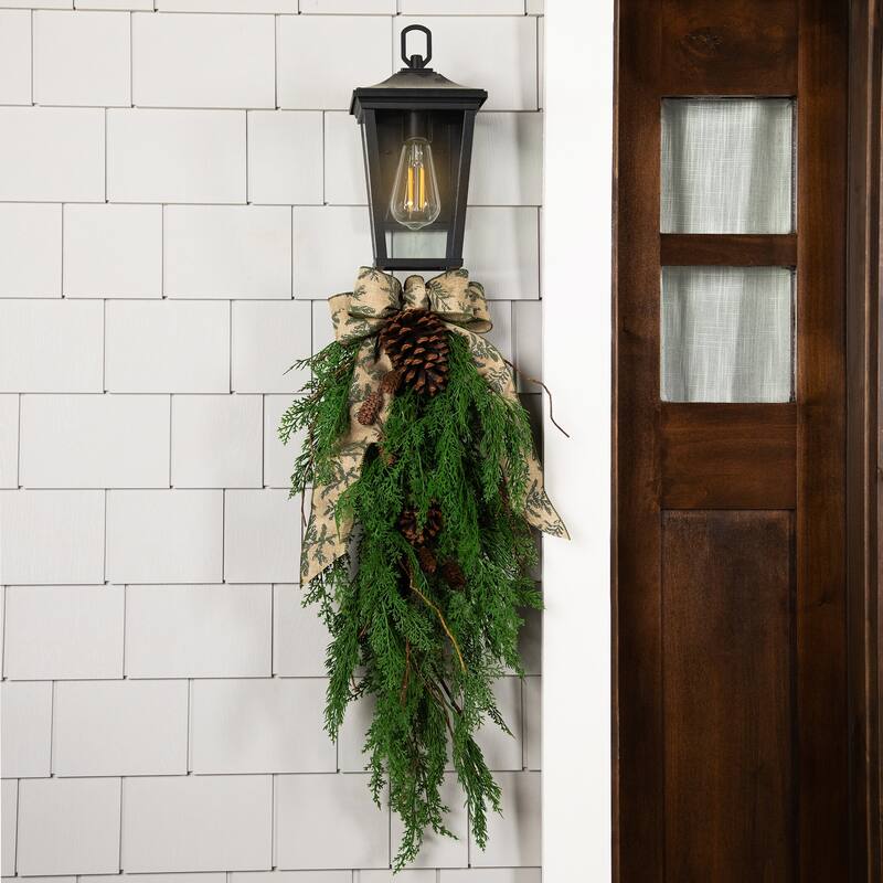 Pine Cone and Cedar Artificial Christmas Teardrop Swag - 26" - Unlit