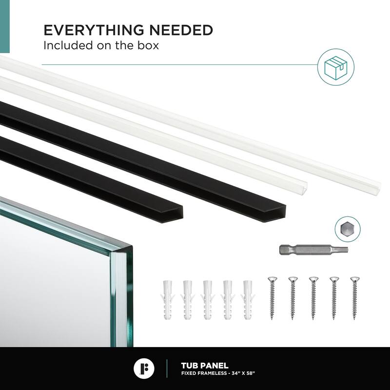 Full Frame Fixed Tub Clear Tempered Shower Glass Panel