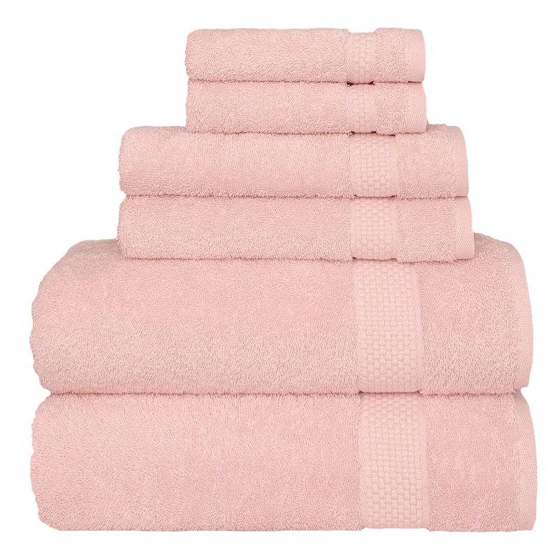 Authentic Hotel and Spa 100% Aeagean Long Staple Turkish Cotton STARLIGHT Terry 6 Piece Towel Set - Veil Pink