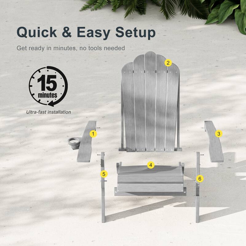 HDPE All-Weather Folding Adirondack Chair with Cup Holder