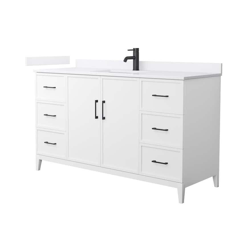 Elan 60-inch Single Vanity, Cultured Marble Top - White, Black Trim, White Cultured Marble Top