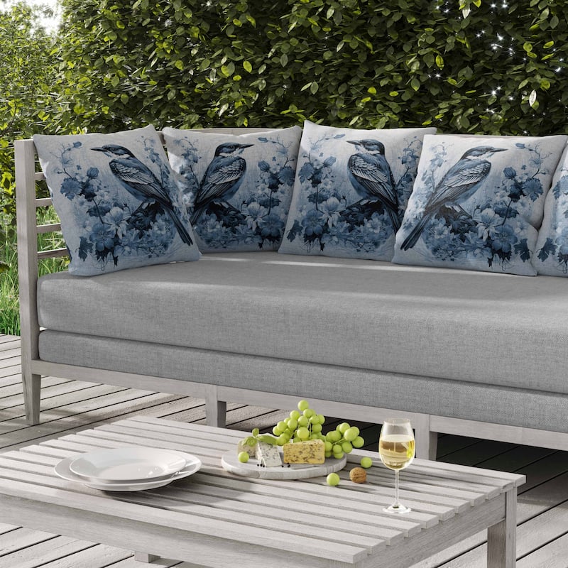 Feathered Floralscapes Indoor/Outdoor Reversible Throw Pillow Blue
