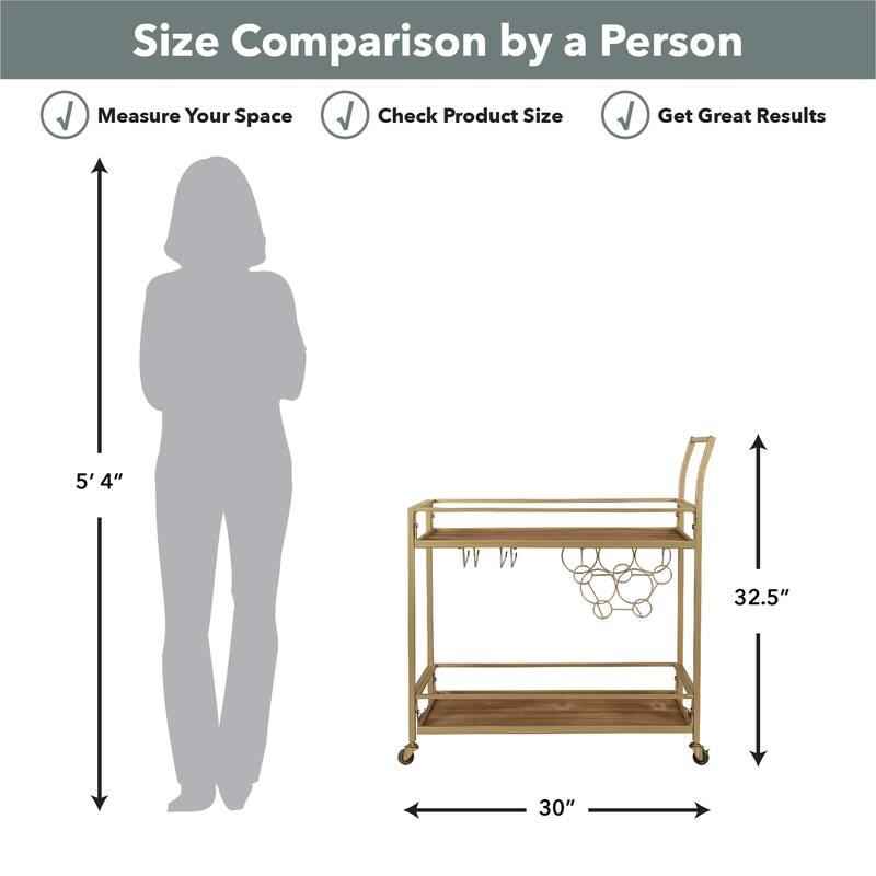 FirsTime & Co. Francesca Bar Cart, Metal Frame, Wood/Glass Top