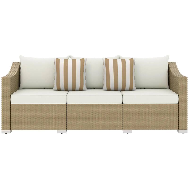 3 Seater Patio PE Rattan Couch with Cushions, 2 Throw Pillows
