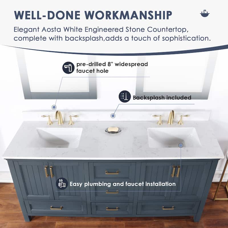 Altair Isla 72" Bathroom Vanity in Classic Blue with Countertop,with Mirror - 72 in.