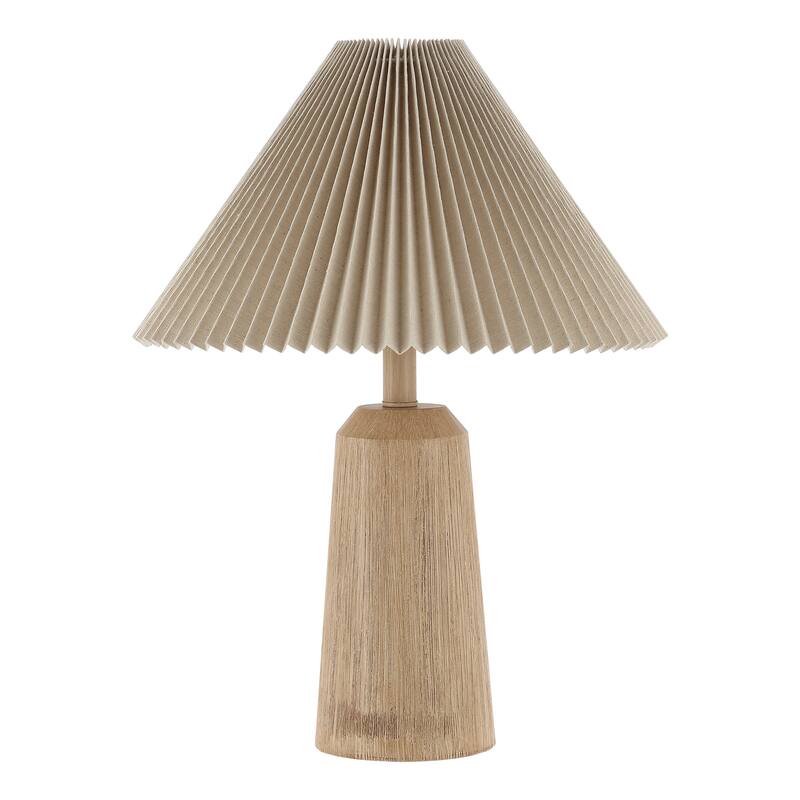 Giulia 20.5" Rustic Scandinavian Resin/Iron Lighthouse LED Table Lamp with Pleated Shade, Beige Wood Finish by JONATHAN Y