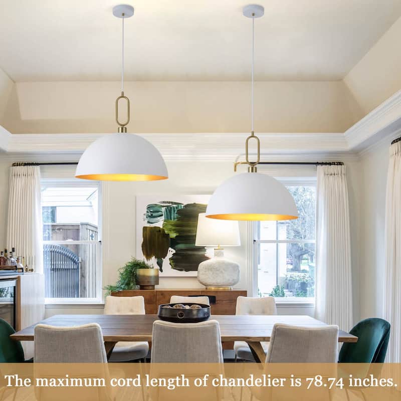 1-Light Industrial Metal Dome Pendant with Golden Ring Accent