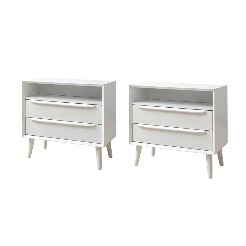 Kay Mid-century Modern 2 - Drawer Nightstand with Built-In Outlets and USB set of 2 by HULALA HOME