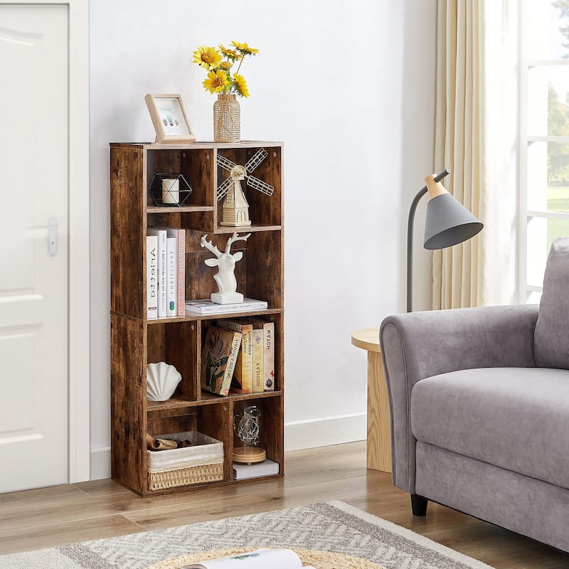 VECELO Modern Irregular Shape Tall Bookshelf Multi-Purpose Waterproof Vertical Horizontal Storage for Bedroom Living Room