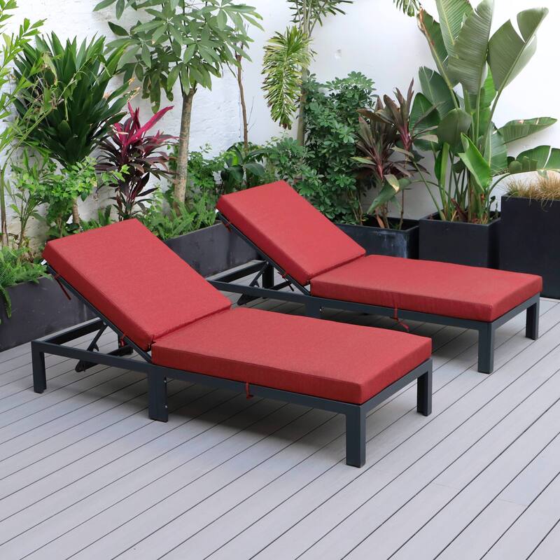 Chelsea Set of 2 Aluminum Armless Chaise Lounge Chair With Cushions for Outdoor Summer Patio Porch Beach Backyard Pool