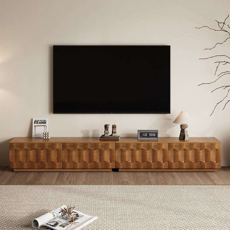 Mid Century Brown Wood TV Stands, Not Assembled Need, Media Console with 3-6 Drawers for Optional