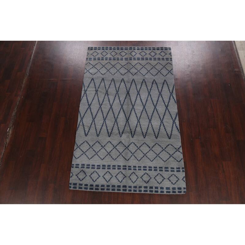 Modern Tribal Abstract Oriental Wool Area Rug Handmade Foyer Carpet - 5'1" x 8'3"