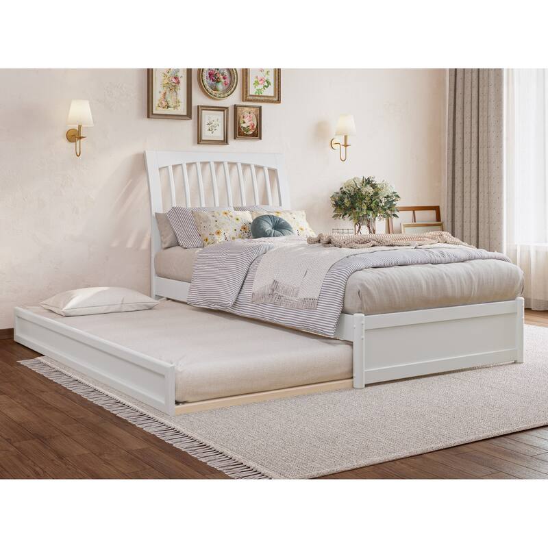 Roslyn Platform Bed with Modern Panel Footboard and Twin XL Trundle - White - Twin XL