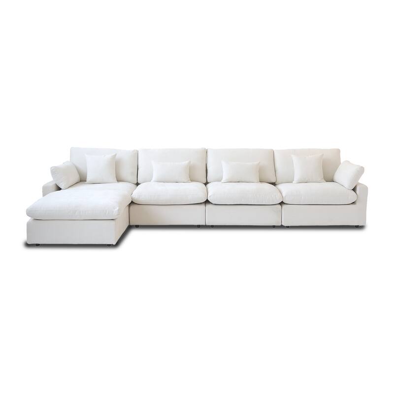 155.9" L-shaped Modern Linen Sectional Modular Sofa 4-Seater Down Filled Cloud Couch with Ottoman