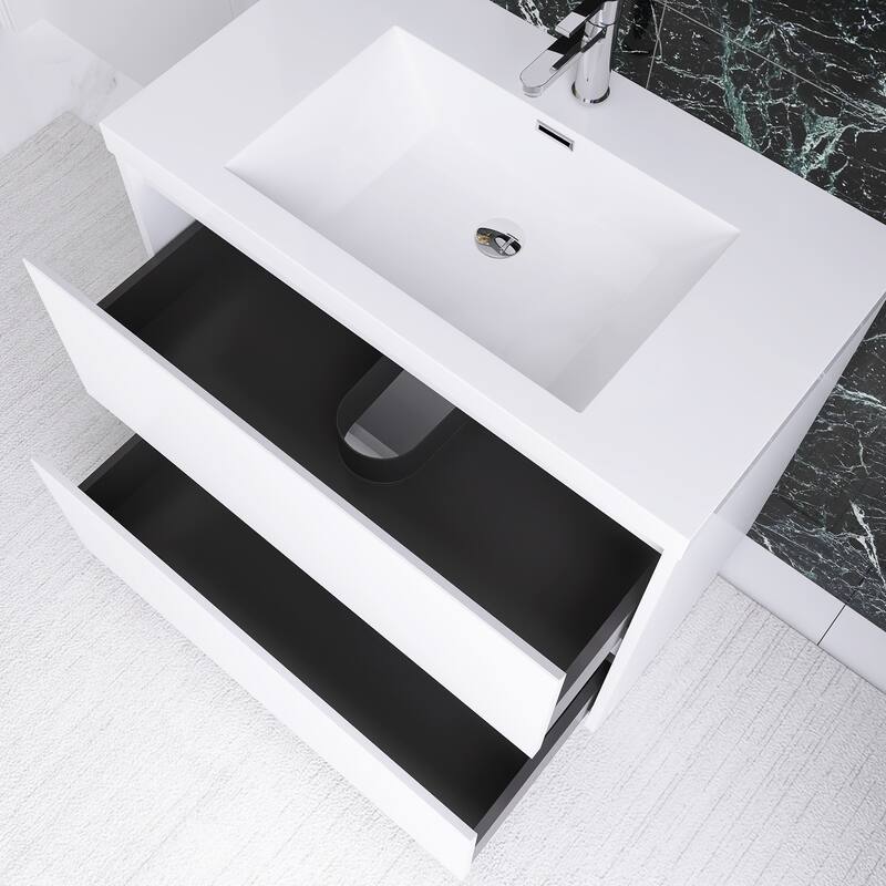 Floating Bathroom Vanity with Integrated Resin Top
