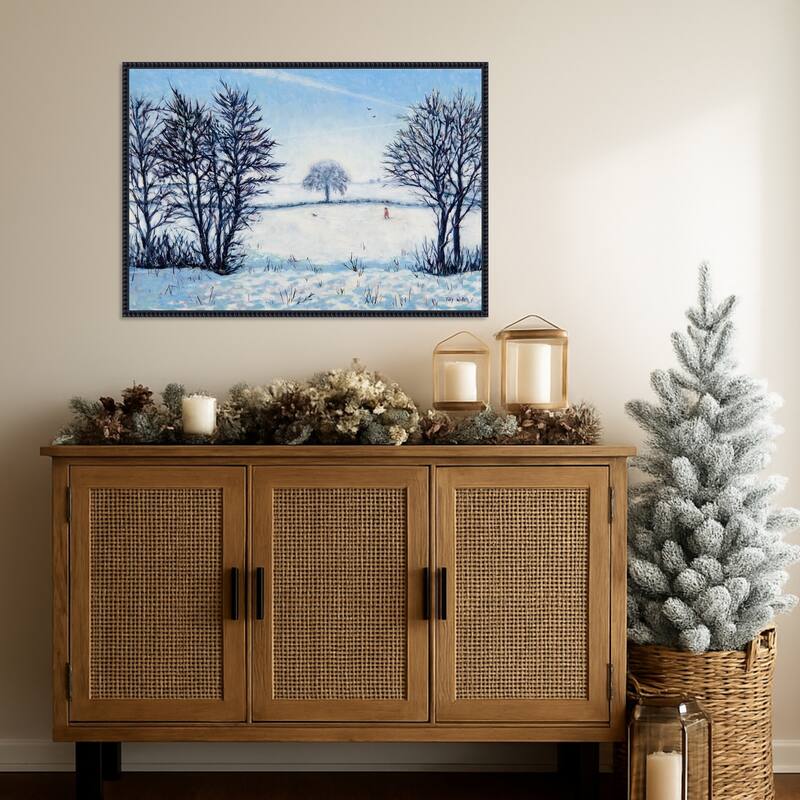 A Snowy Winters Walk by Tilly Willis Framed Canvas Wall Art Print - Sylvie Beaded Black