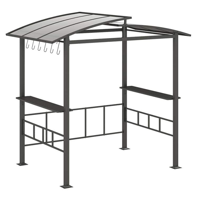Black Polycarbonate Metal Grill Gazebo with Shelves and Hooks - 96 x 60 x 91.2 in.