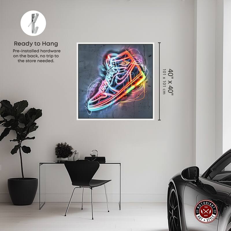 Notoriart Colorful Light Up Neon Sneaker Framed Sneaker 1 Piece Canvas Wall Art