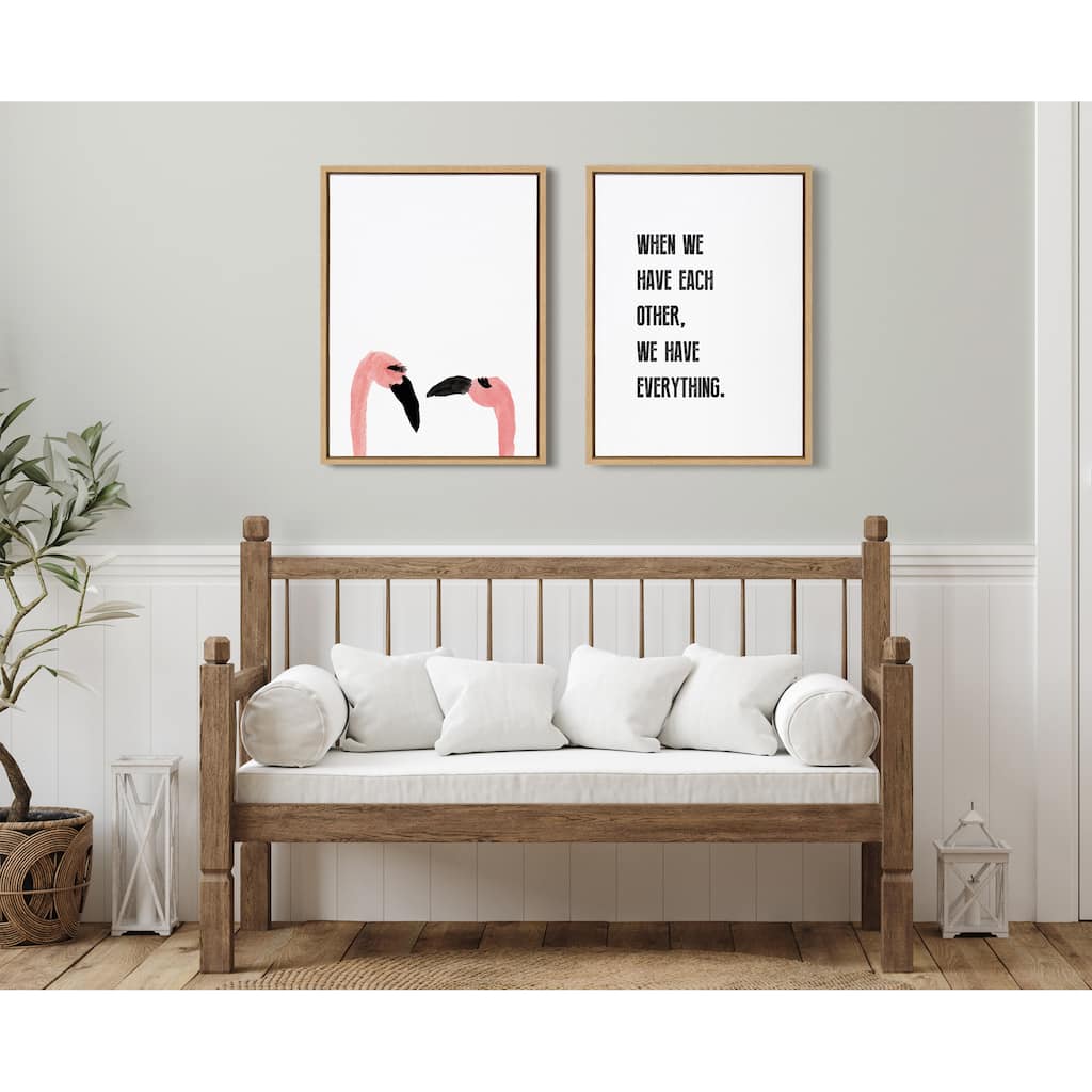 Kate and Laurel Sylvie Flamingo Faces Framed Canvas by Kendra Dandy of Bouffants and Broken Hearts