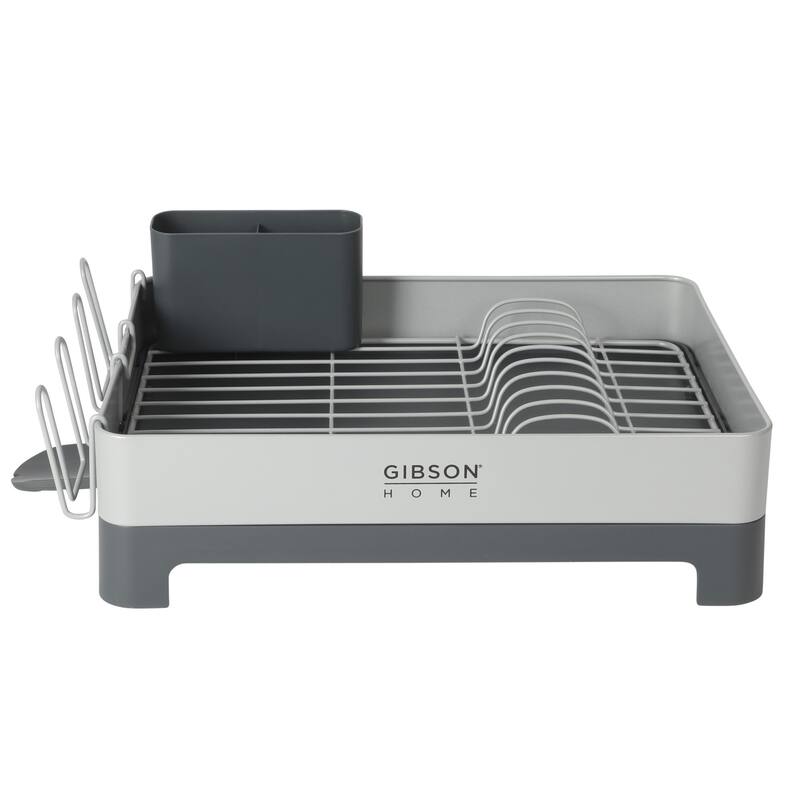 Gibson Home Nestcraft Full Size Rust Resistant Dish Rack with Drain Board and Flatware Caddy
