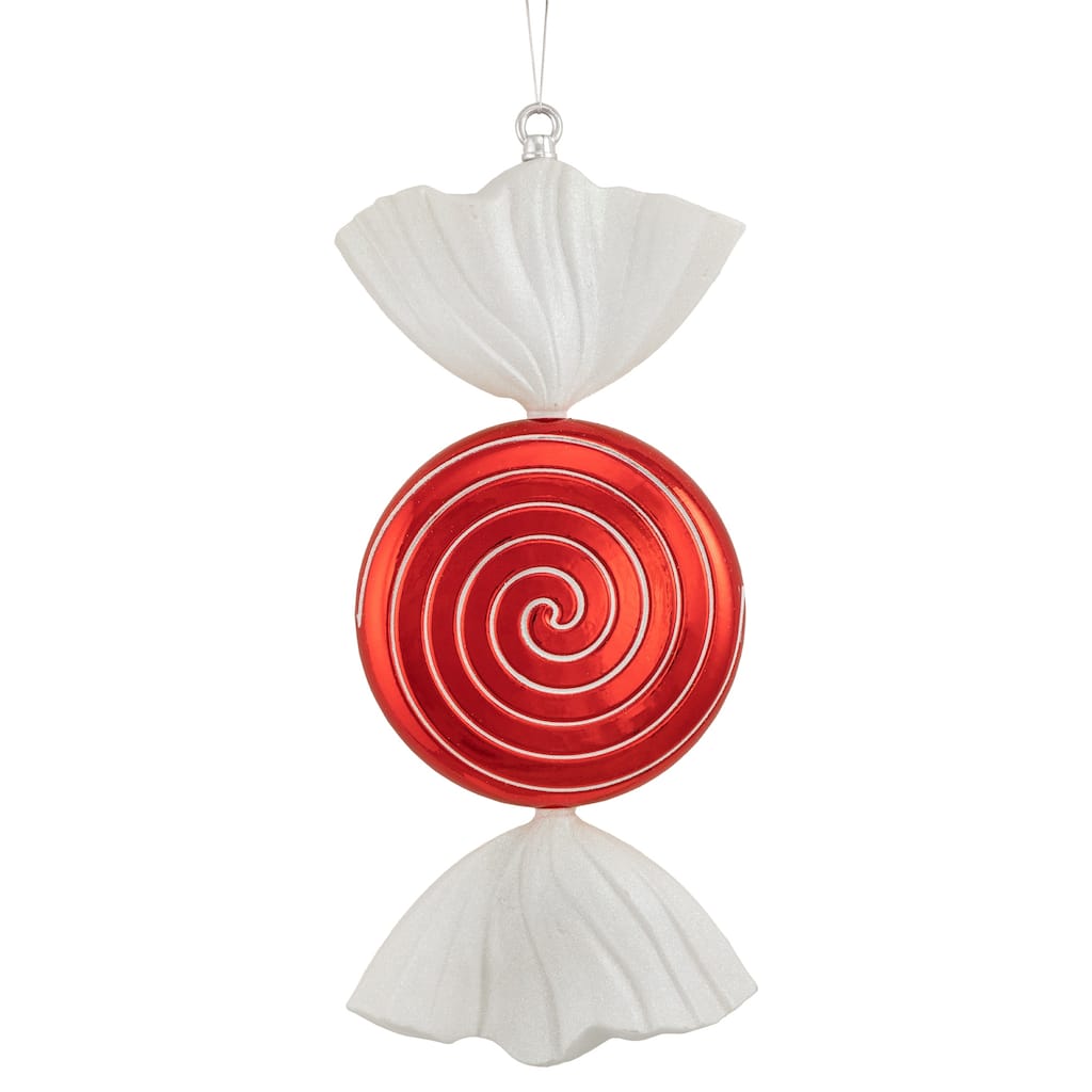 18" Red Swirl Candy with Iridescent Glitter Shatterproof Commercial Christmas Ornament