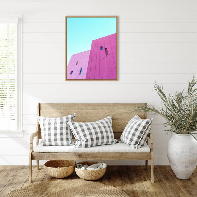 Saguaro Hotel Pink Building Walls by Tom Windeknecht Framed Canvas Wall Art Print - Sylvie Natural